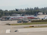 The Boeing manufacturing plant shares space with the little guys.  LOT Poland jet just finished the painting process and on the way to the runway for final delilvery.